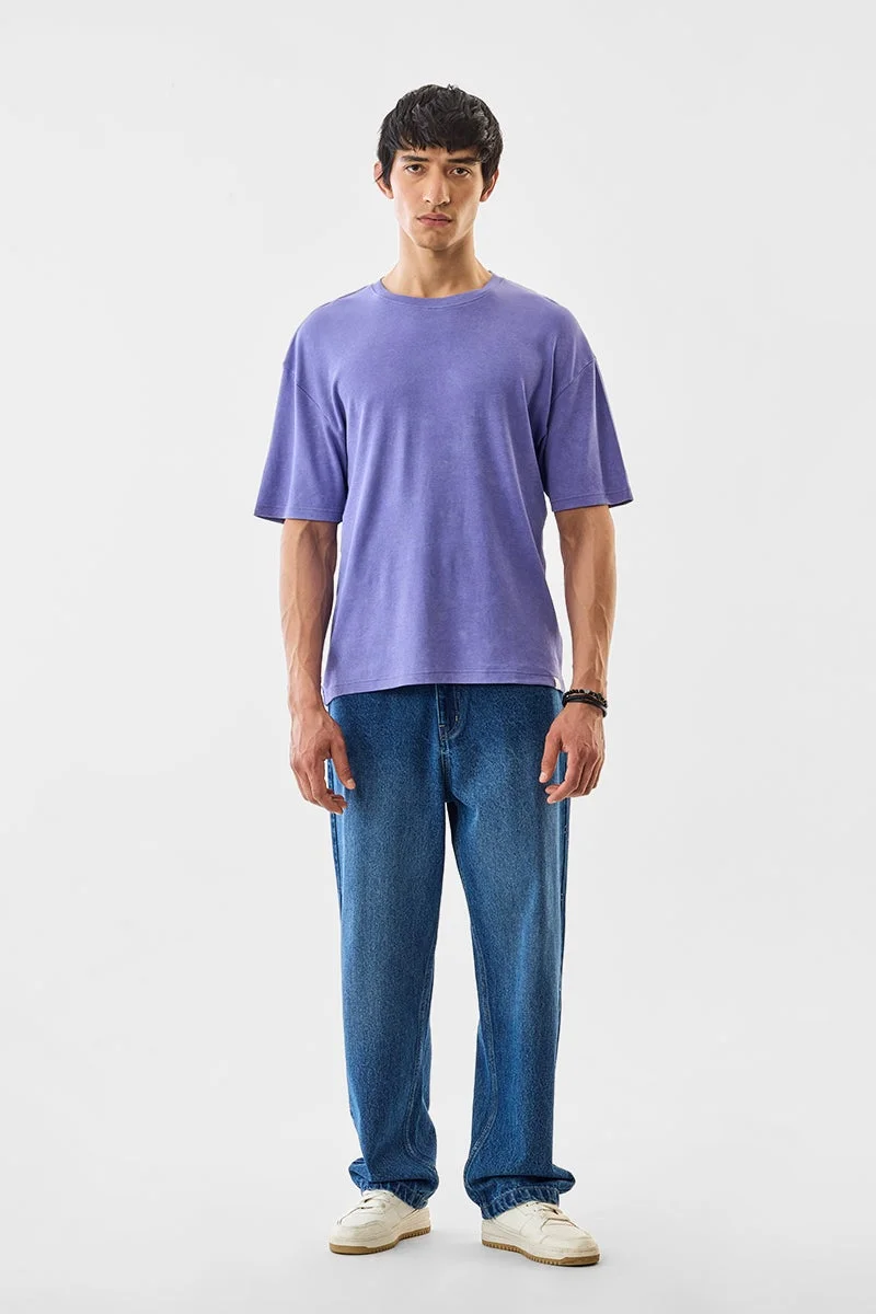 سنيتش Lavender Solid Half Sleeve Oversized Core Lab T-Shirt