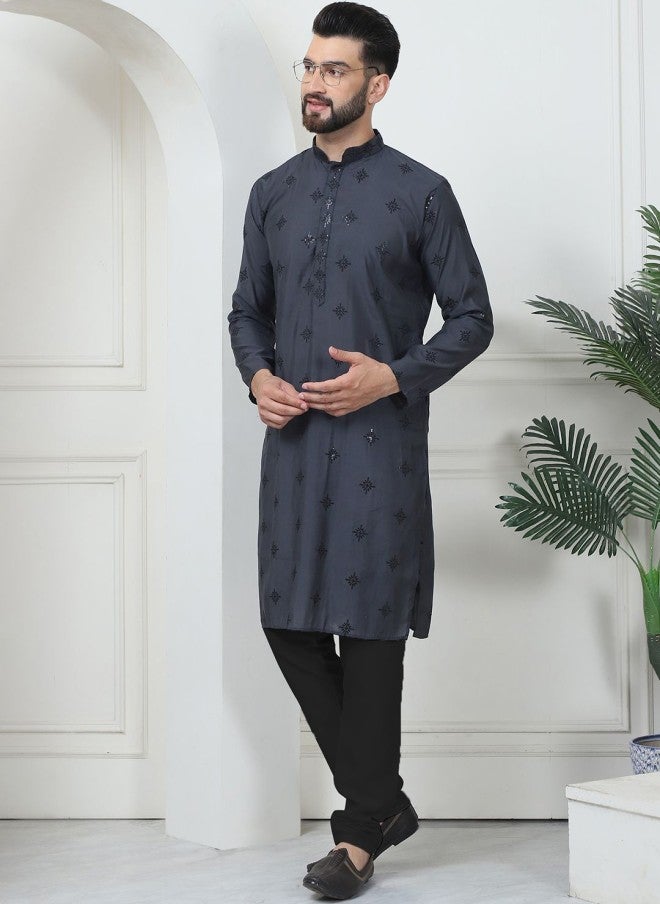 Sojanya Floral Embroidered Kurta with Churidar for Men - Image 5