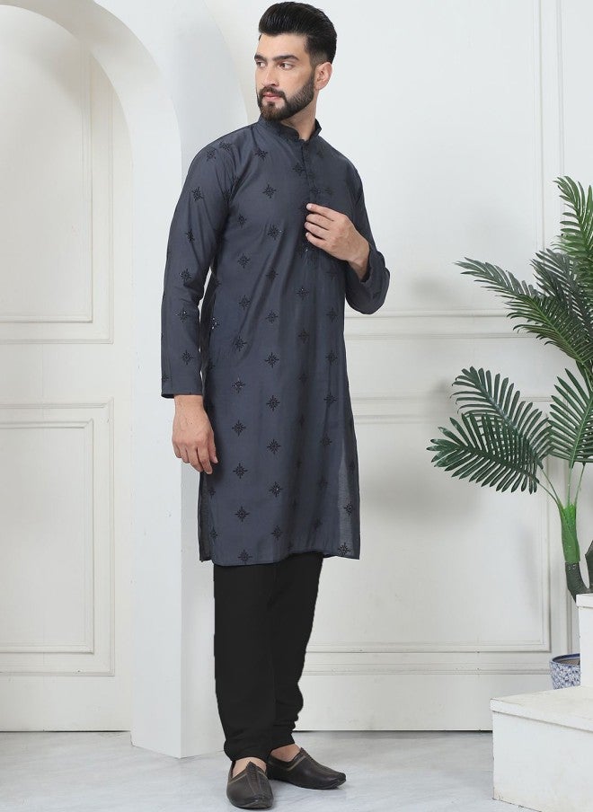 Sojanya Floral Embroidered Kurta with Churidar for Men - Image 4