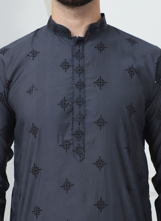 Sojanya Floral Embroidered Kurta with Churidar for Men - Image 2