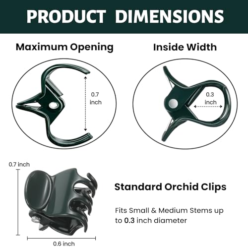 CHZKVOY 100 Pcs Standard Orchid Clips - 0.7-inch Max Opening, Dark Green Plant Support Clips, Gentle Hold with No Damage for Phalaenopsis and Small-Medium Stems - Image 2