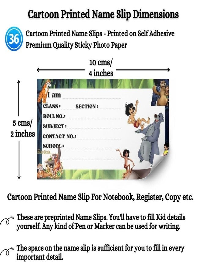 AanyaCentric Set of 36 Cartoon Printed Name Sticker for Kids | 4 x 2 inch | Self Fill in Sticky School Labels for Book Register Copy - Image 3