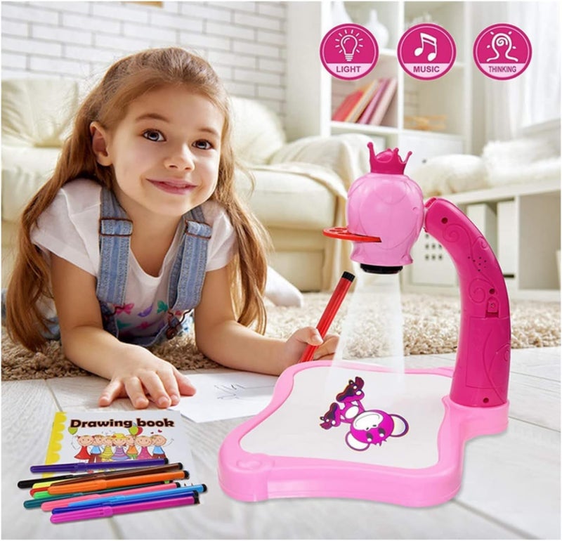 SHAKTISM Kids Drawing Projector with LED Light and Music, Educational Art Tracing Board, Erasable Drawing Pad for Early Learning - Random Colour - Image 2