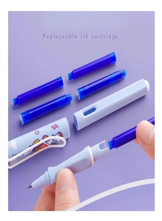 APCATIO Astro Space Astronaut Theme Fountain Erasable Pen Fine Nib Tip Ink Pen (2 Fountain Pen With 2 Refills & Eraseable Cover) Best Gift For Kids School Supplies, Ink Blue (Pack Of 1) - Image 4