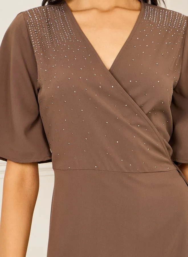 Styli Ruffled Wrap Midi Dress