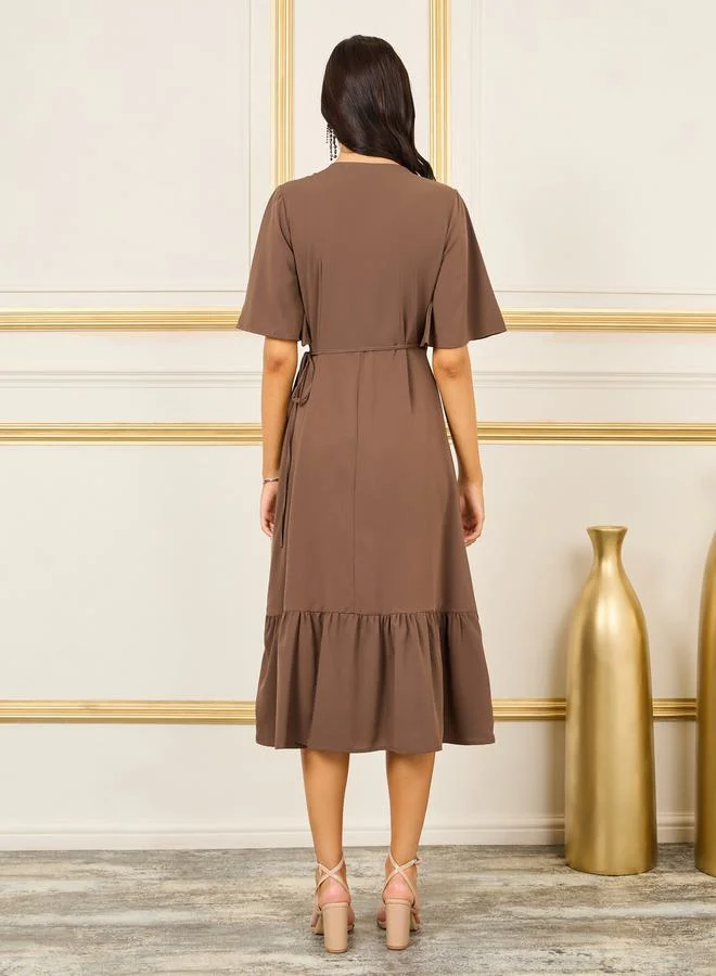 Styli Ruffled Wrap Midi Dress