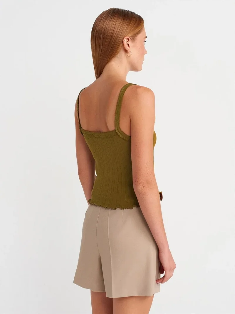 ديلفين Dilvin Cotton Ribbed Square-Neck Cami Blouse