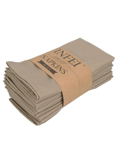 Solid Color Cotton Linen Blended Thin Dinner Cloth Napkins - Set of 12 (40 x 40 cm) - for Events & Home Use (Khaki)