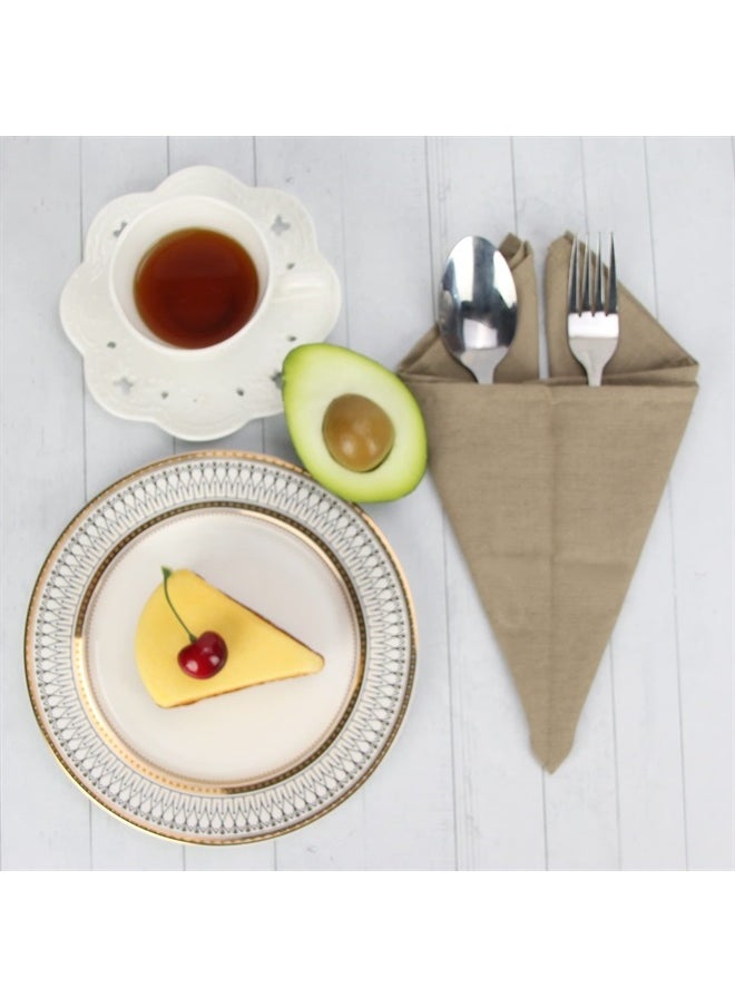 Solid Color Cotton Linen Blended Thin Dinner Cloth Napkins - Set of 12 (40 x 40 cm) - for Events & Home Use (Khaki)