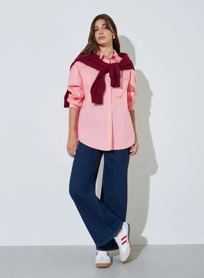 ستايلي Pink Solid Casual Oversized Shirt
