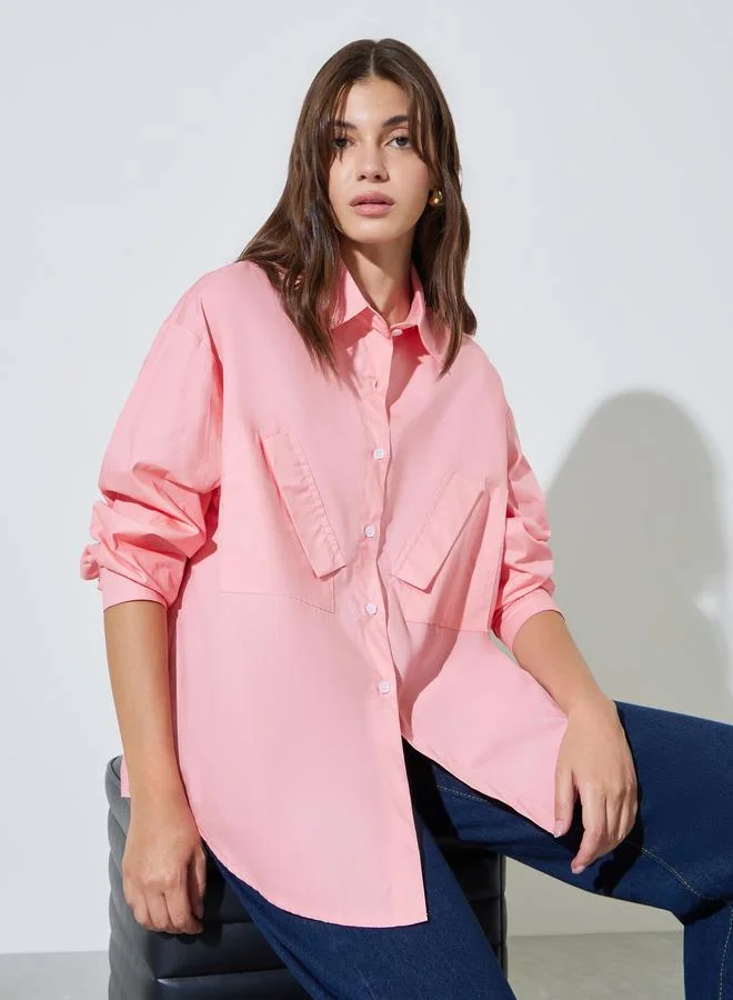 ستايلي Pink Solid Casual Oversized Shirt