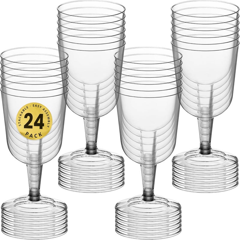DecorRack 24 Wine Glasses, 6 Oz -BPA Free- Plastic Party Wine Cups, Perfect for Outdoor Parties, Weddings, Picnics, Stackable, Reusable, Disposable, Stemmed (Pack of 24) - Image 2