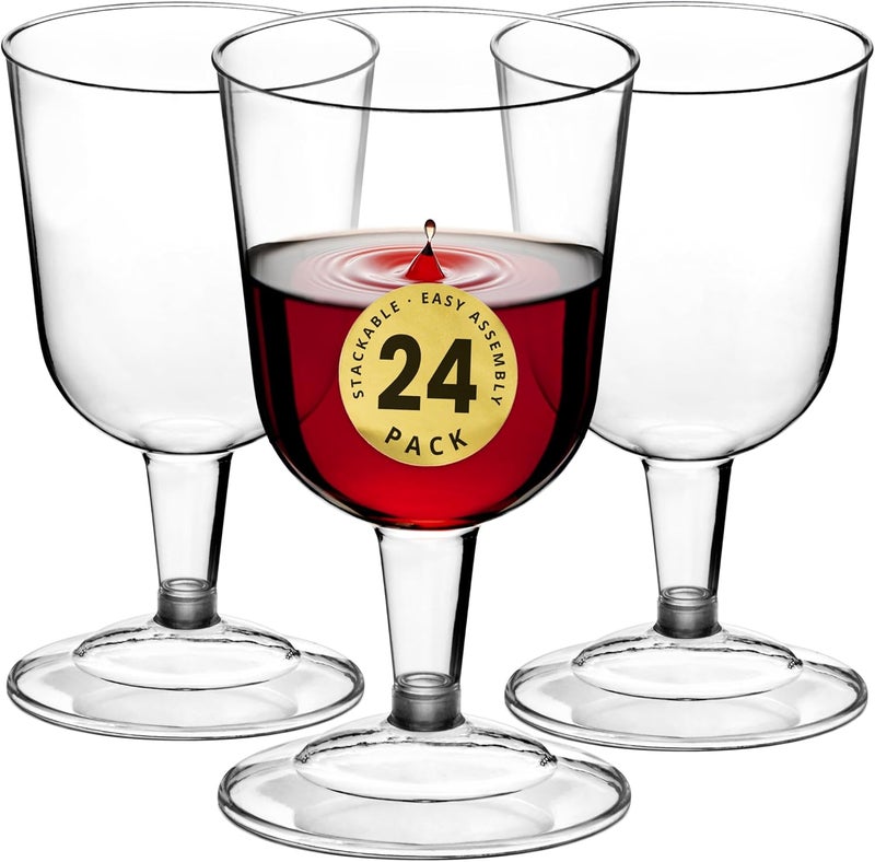 DecorRack 24 Wine Glasses, 6 Oz -BPA Free- Plastic Party Wine Cups, Perfect for Outdoor Parties, Weddings, Picnics, Stackable, Reusable, Disposable, Stemmed (Pack of 24) - Image 3