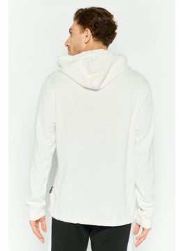DKNY Jeans Men Hooded Textured Long Sleeves Sweatshirt, White  - Image 4