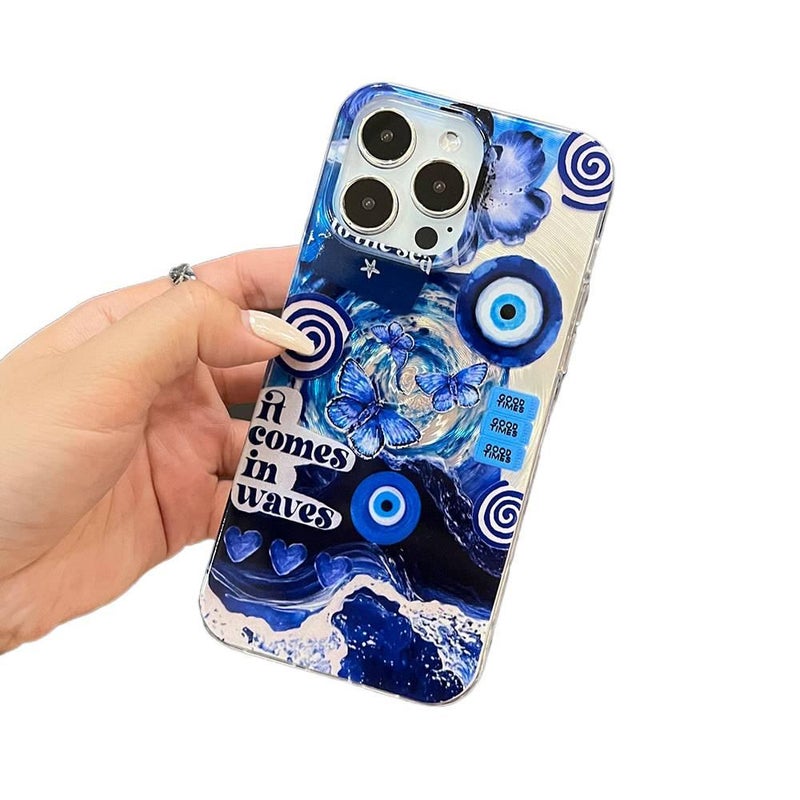 Protective Case | Blue | Silicone | Blue Eye Swirl | Large Hole Cyclone Design | Shockproof Cover for iPhone 14 / 14 Plus / 14 Pro / 14 Pro Max - Image 5