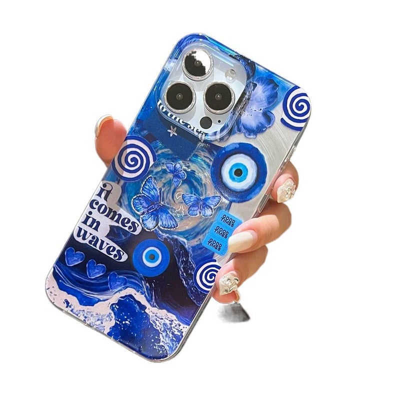 Protective Case | Blue | Silicone | Blue Eye Swirl | Large Hole Cyclone Design | Shockproof Cover for iPhone 14 / 14 Plus / 14 Pro / 14 Pro Max - Image 2