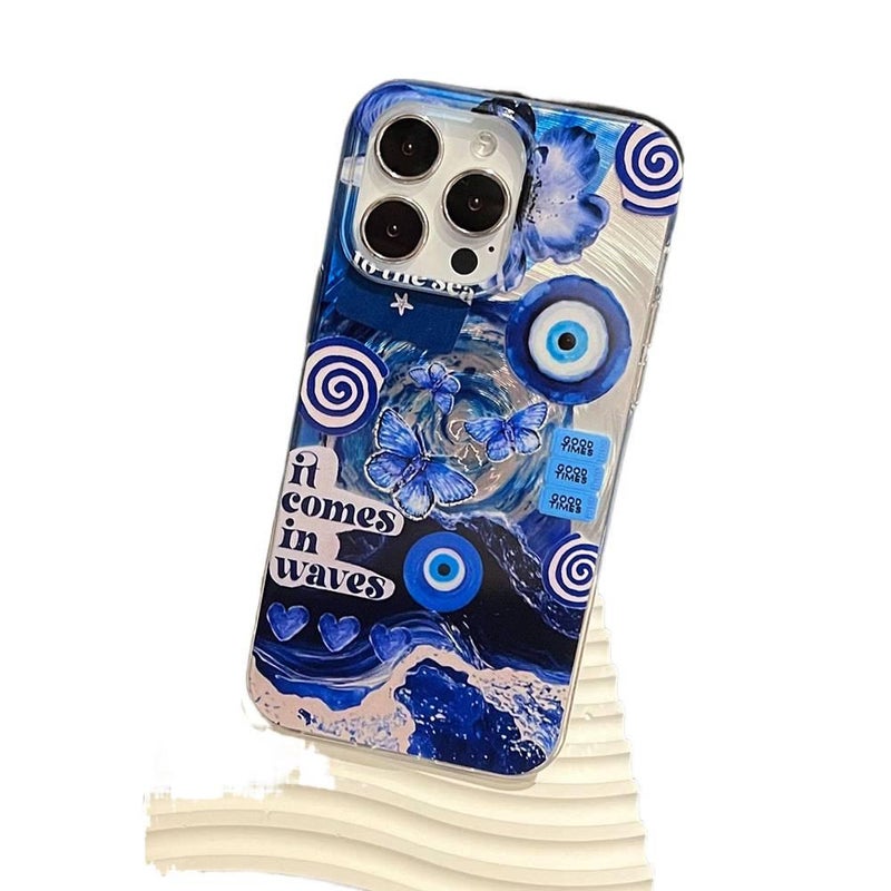 Protective Case | Blue | Silicone | Blue Eye Swirl | Large Hole Cyclone Design | Shockproof Cover for iPhone 14 / 14 Plus / 14 Pro / 14 Pro Max - Image 4