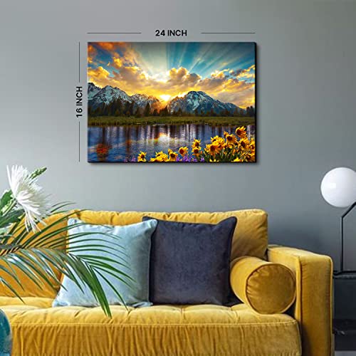 AREBOLO Sunrise Mountain Canvas Wall Art National Park Grand Teton Landscape Picture Nature Forest Sunflower Painting for Kitchen Bedroom Sunset Lake Scenery Poster Prints Artwork Home Decorations 16x24” Gift - Image 4