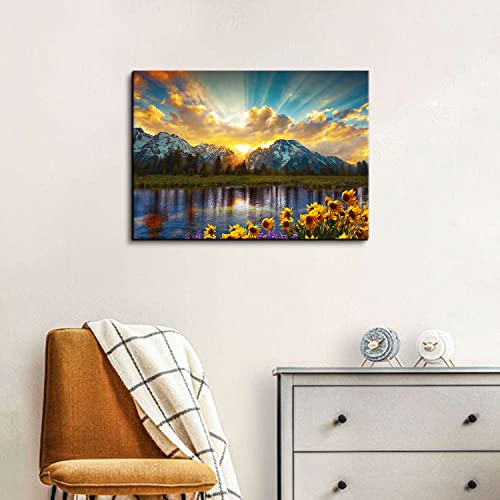 AREBOLO Sunrise Mountain Canvas Wall Art National Park Grand Teton Landscape Picture Nature Forest Sunflower Painting for Kitchen Bedroom Sunset Lake Scenery Poster Prints Artwork Home Decorations 16x24” Gift - Image 5