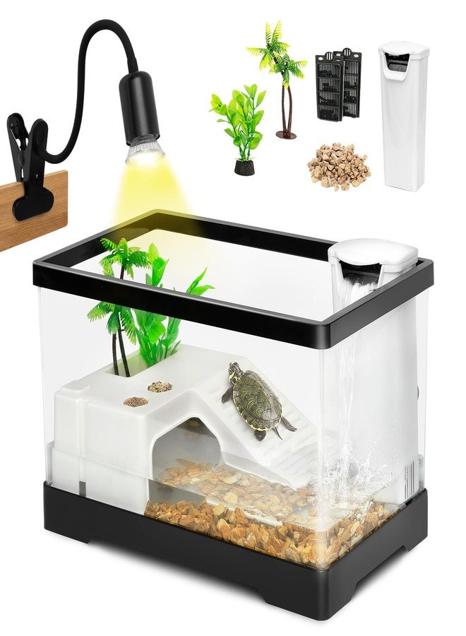 AZV All In One Turtle Tank Kit,PC Large Aquarium,Red Eared Slider Aquatic for Baby Tortoise,Fishes and Amphibians,Include Basking Platform*1,Filter*1,Filter Plates*2,Plants*2,UVB Lamp*1,Bulb*1,Stone*1 - Image 1
