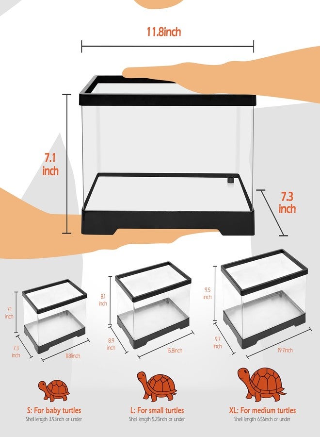 AZV All In One Turtle Tank Kit,PC Large Aquarium,Red Eared Slider Aquatic for Baby Tortoise,Fishes and Amphibians,Include Basking Platform*1,Filter*1,Filter Plates*2,Plants*2,UVB Lamp*1,Bulb*1,Stone*1 - Image 3