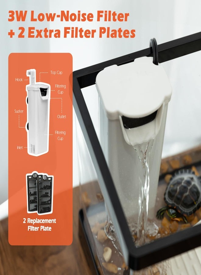 AZV All In One Turtle Tank Kit,PC Large Aquarium,Red Eared Slider Aquatic for Baby Tortoise,Fishes and Amphibians,Include Basking Platform*1,Filter*1,Filter Plates*2,Plants*2,UVB Lamp*1,Bulb*1,Stone*1 - Image 4