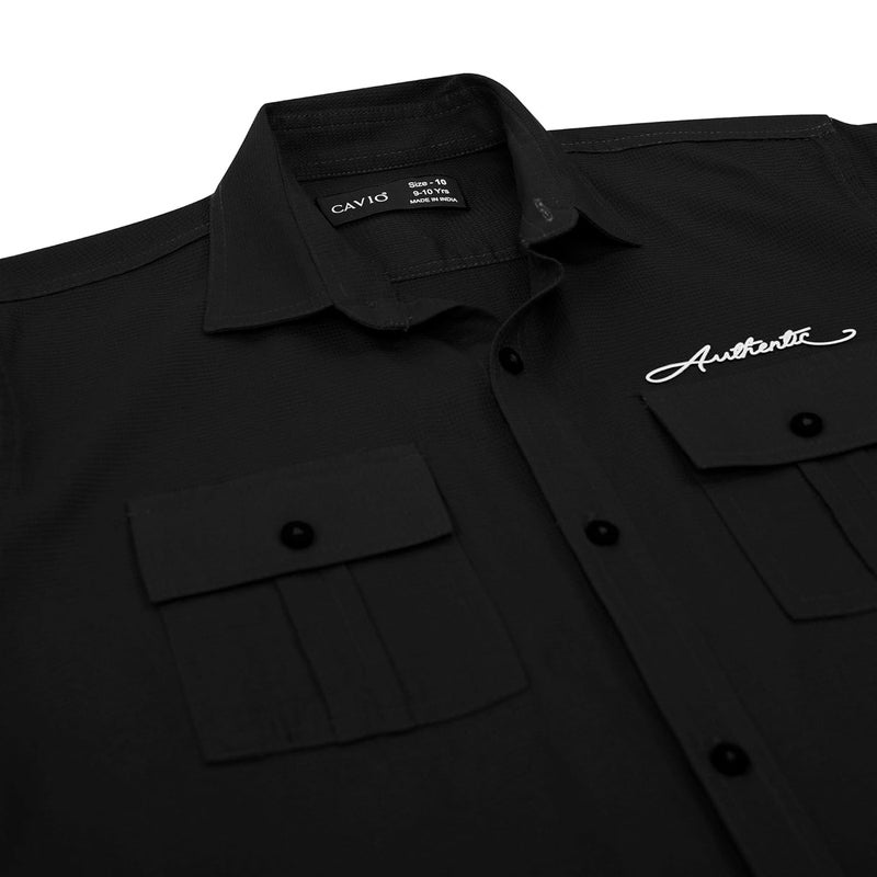 CAVIO Boys Cotton Spread Collar Full Sleeves Solid Shirt - Black - Image 2