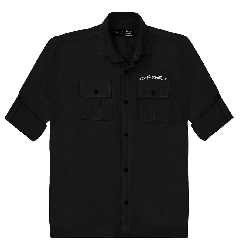 CAVIO Boys Cotton Spread Collar Full Sleeves Solid Shirt - Black - Image 1