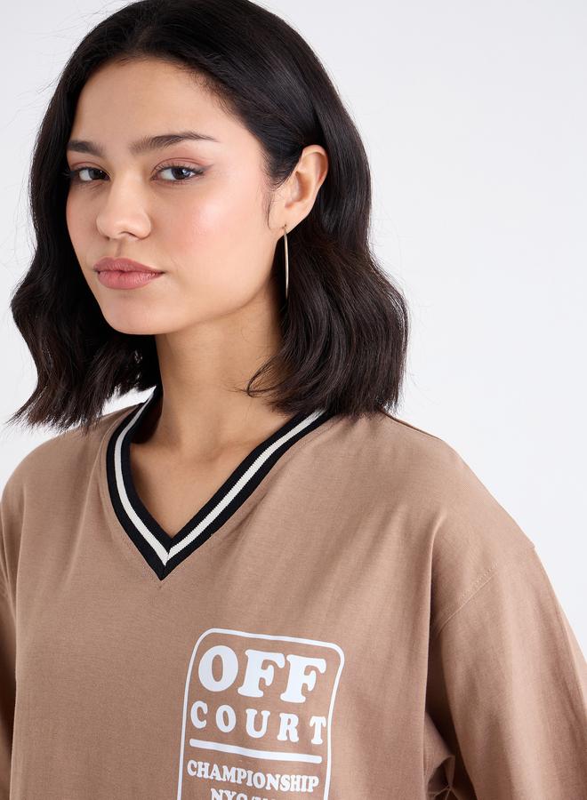 Styli Slogan Print Contrast Neck Oversize T-Shirt - Image 4