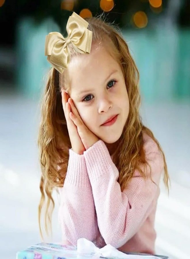FAMEZA 2 Pcs Luxury 4.5-Inch Hair Bows Alligator Clips Delicate Satin Hair Accessories for Girls, Toddler, Kids and Women Birthday Wedding Christmas Occasions- Set of 2 (Gold) - Image 2
