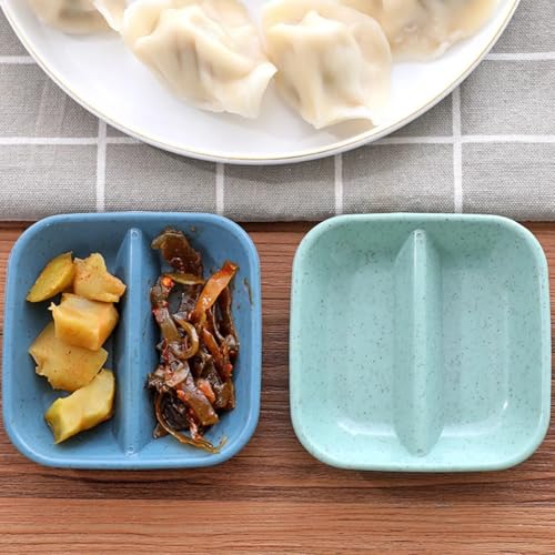 KitchEase Seasoning Platters for Snacks Wheat Straw Small Divided Dip Side Plates | Perfect for Soy Sauce, Condiments, Ketchup, Pickle, Chutney (Pack of 8, Blue) - Image 2
