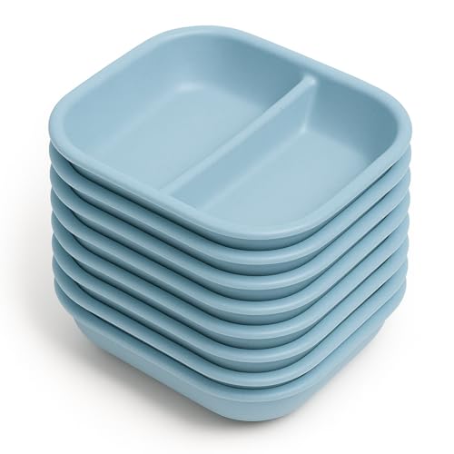 KitchEase Seasoning Platters for Snacks Wheat Straw Small Divided Dip Side Plates | Perfect for Soy Sauce, Condiments, Ketchup, Pickle, Chutney (Pack of 8, Blue) - Image 1