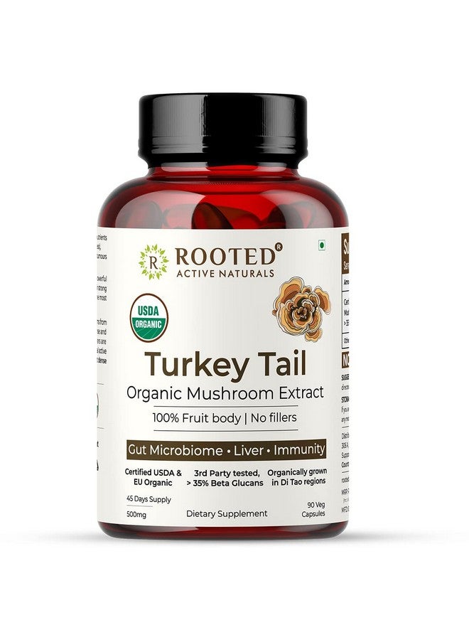 Rooted Active's Turkey Tail mushroom Extract Capsules (90 Veg Caps, 500 mg), USDA & EU Certified Organic| 30% Beta Glucans - Lab verified | Heart health, Stress Relief, Liver support - Image 1