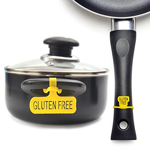 Name-Me ARG Gluten Free Silicone Labels for Kitchen. Set of 4 Tags for Pans and 2 Tags for Pots. Kitchen Storage and Organization Accessories. Yellow - Image 1