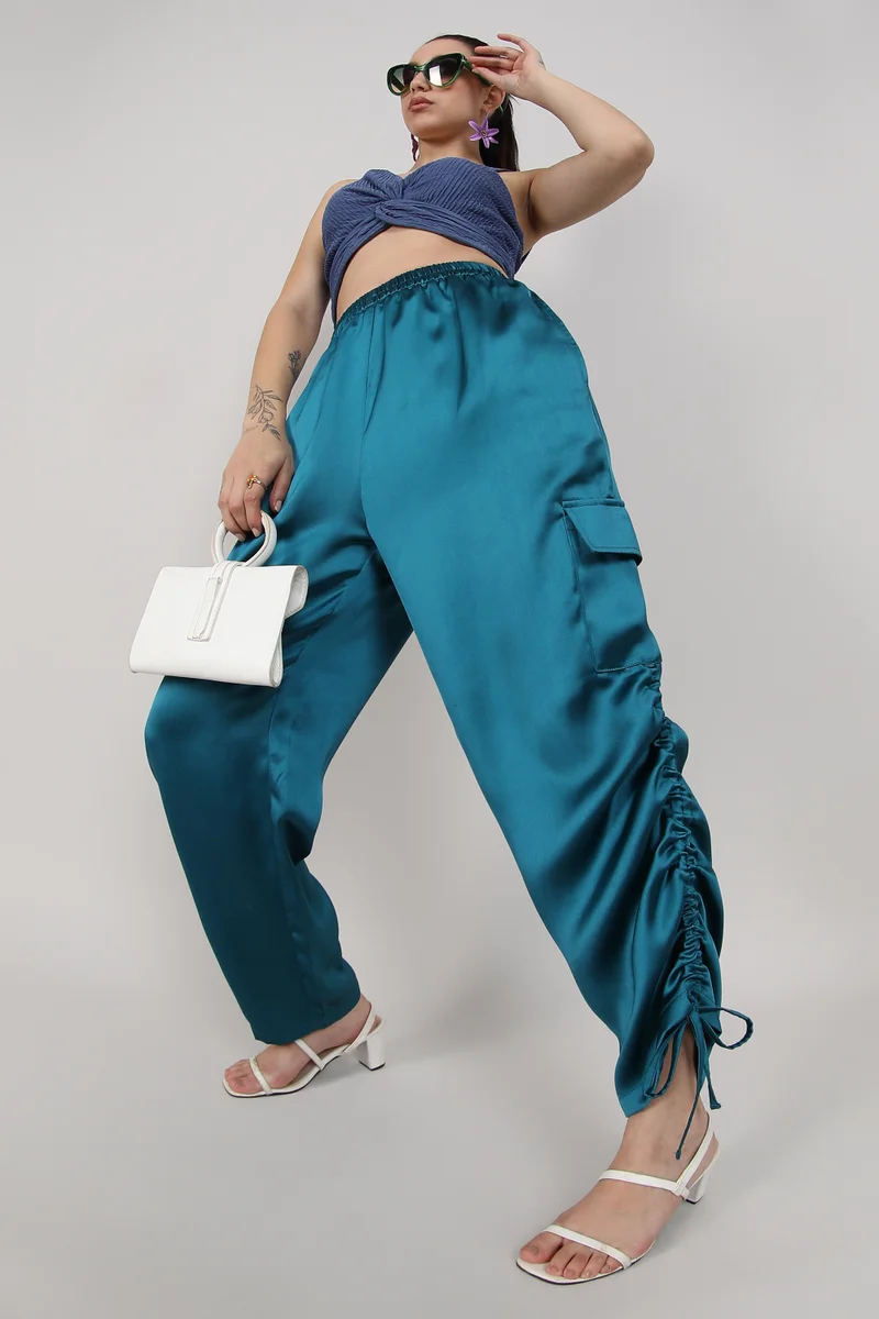 كامبوس سوترا Ruched السراويل البضائع الساتان