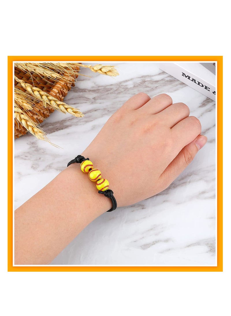 SYOSI 20 Pcs Softball Charm Bracelets, Yellow Softball Beads Adjustable Inspirational Sport Ball Wristbands for Teens Adults Sport Birthday Party Gift Softball Favors for Team - Image 5