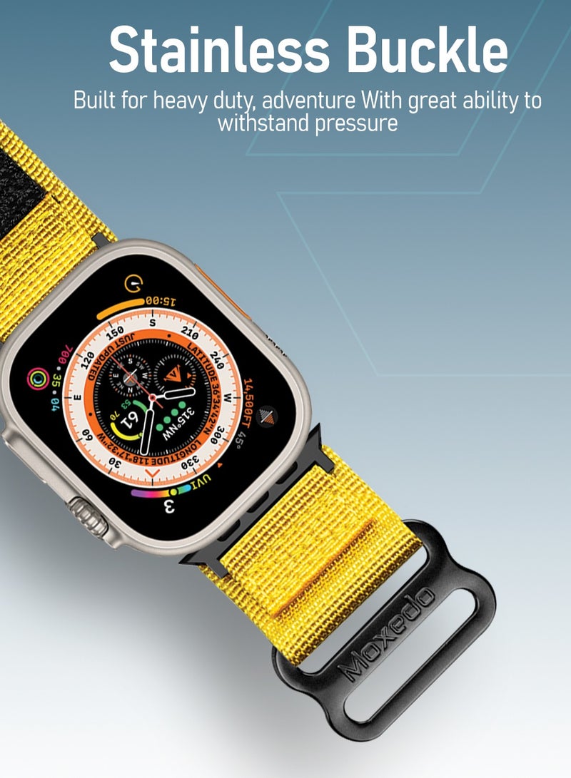 Moxedo MX23 Rugged Strap Breathable Nylon Braided Sports Band Compatible with Apple Watch Band Series 8/7/6/5/4/3/2/1/SE Ultra Woven Loop Design for 44mm/45mm/49mm UAE Edition  - Yellow - Image 2