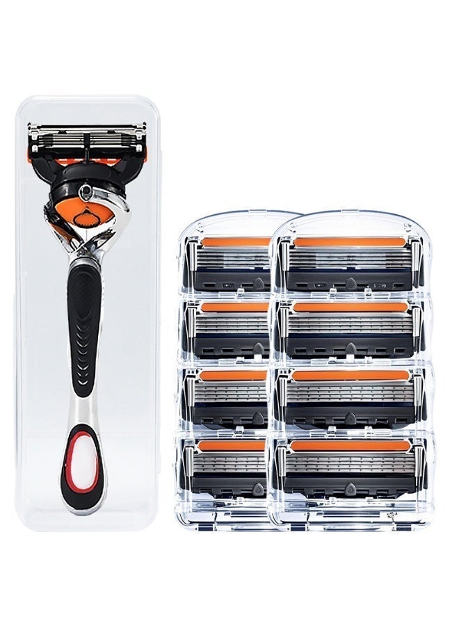 8-Piece Men's Razor Blade Replacement Set with Free Handle - Ultra Sharp Stainless Steel Blades for Smooth Shaving, Includes Replaceable Heads, Double Edge Razor Blades, Travel Carry Shaver - Image 1