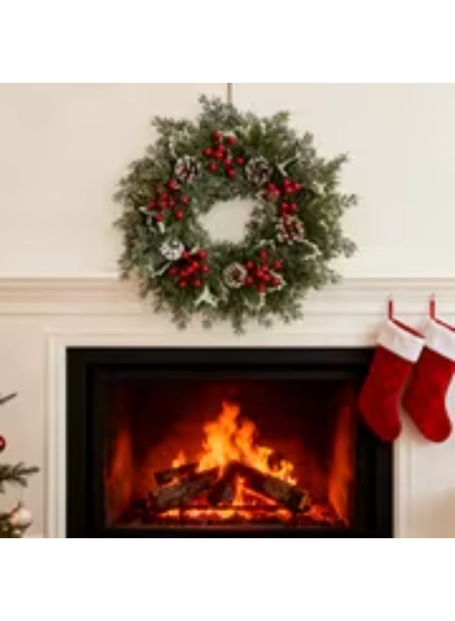 إيروريكس إصدار محدود من إكليل الكريسماس بتوت أحمر واقعي مع إبر الصنوبر والمخاريط والكرمة – فروع صناعية متينة للتعليق على الأبواب والنوافذ والجدران – مناسب للديكور طوال العام أو لموسم الكريسماس (بدون صيانة) - Image 5