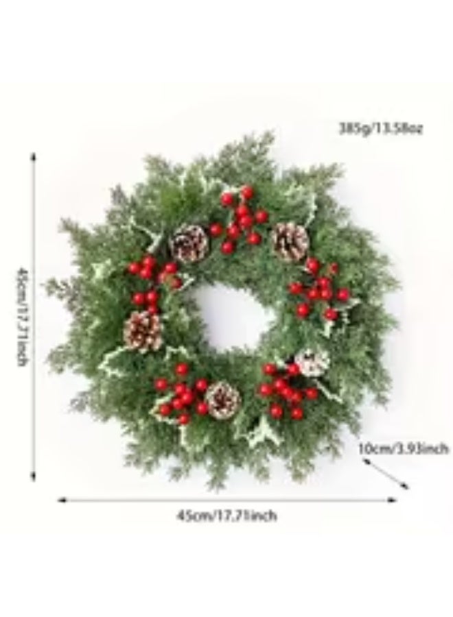 إيروريكس إصدار محدود من إكليل الكريسماس بتوت أحمر واقعي مع إبر الصنوبر والمخاريط والكرمة – فروع صناعية متينة للتعليق على الأبواب والنوافذ والجدران – مناسب للديكور طوال العام أو لموسم الكريسماس (بدون صيانة) - Image 2