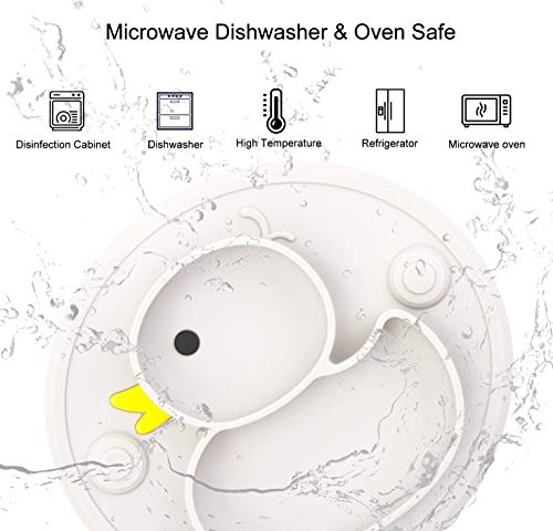 Lightening Baby Plate Silicone Toddler Plates Suction Placemat Divided Dishes for Kids and Infants One-Piece Strong Suction, BPA Free, Microwave Dishwasher Safe (Grey) - Image 3