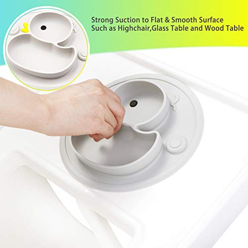 Lightening Baby Plate Silicone Toddler Plates Suction Placemat Divided Dishes for Kids and Infants One-Piece Strong Suction, BPA Free, Microwave Dishwasher Safe (Grey) - Image 5