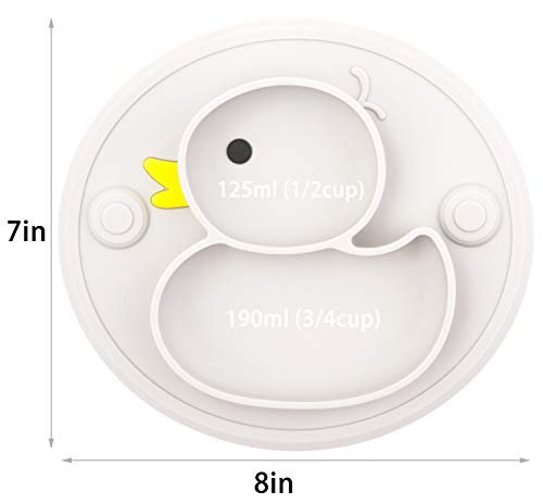 Lightening Baby Plate Silicone Toddler Plates Suction Placemat Divided Dishes for Kids and Infants One-Piece Strong Suction, BPA Free, Microwave Dishwasher Safe (Grey) - Image 2