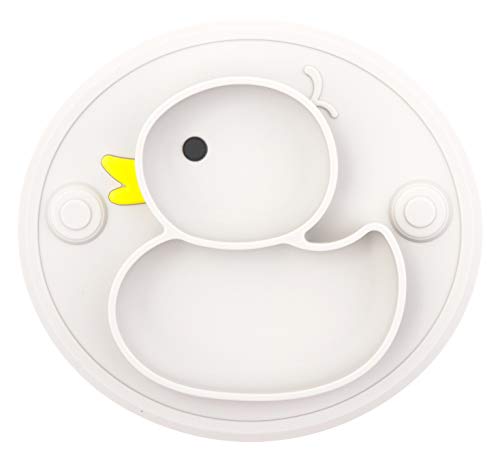 Lightening Baby Plate Silicone Toddler Plates Suction Placemat Divided Dishes for Kids and Infants One-Piece Strong Suction, BPA Free, Microwave Dishwasher Safe (Grey) - Image 1