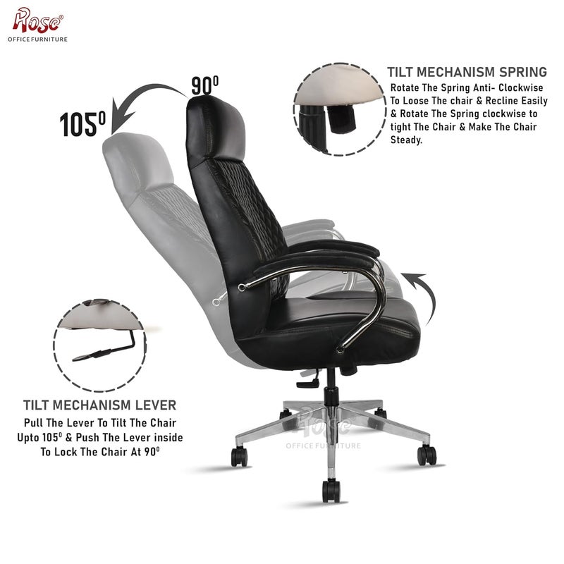 Rose ROSE Big Bucket Leatherette Executive High Back  Midback Revolving Office Chair with Color Options  Integrated Lumbar Support with Comfortable Seating  3 Year Warranty Black High Back  - Image 4