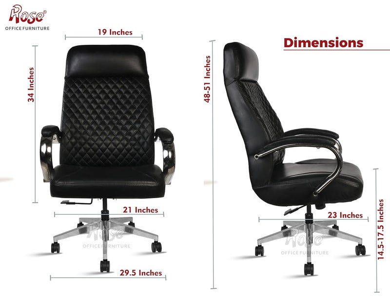 Rose ROSE Big Bucket Leatherette Executive High Back  Midback Revolving Office Chair with Color Options  Integrated Lumbar Support with Comfortable Seating  3 Year Warranty Black High Back  - Image 2