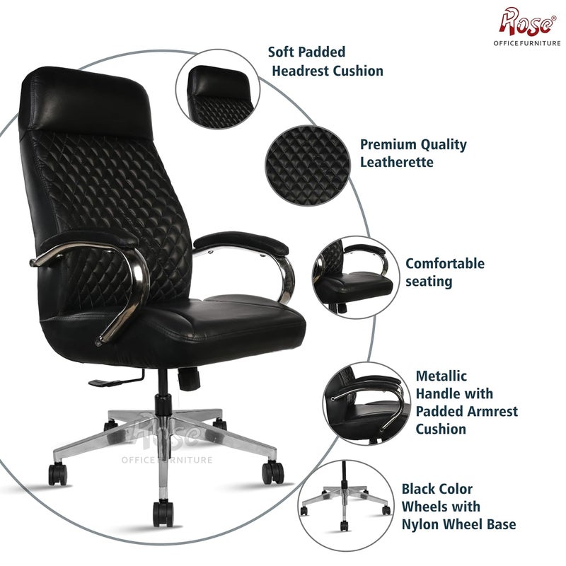 Rose ROSE Big Bucket Leatherette Executive High Back  Midback Revolving Office Chair with Color Options  Integrated Lumbar Support with Comfortable Seating  3 Year Warranty Black High Back  - Image 3