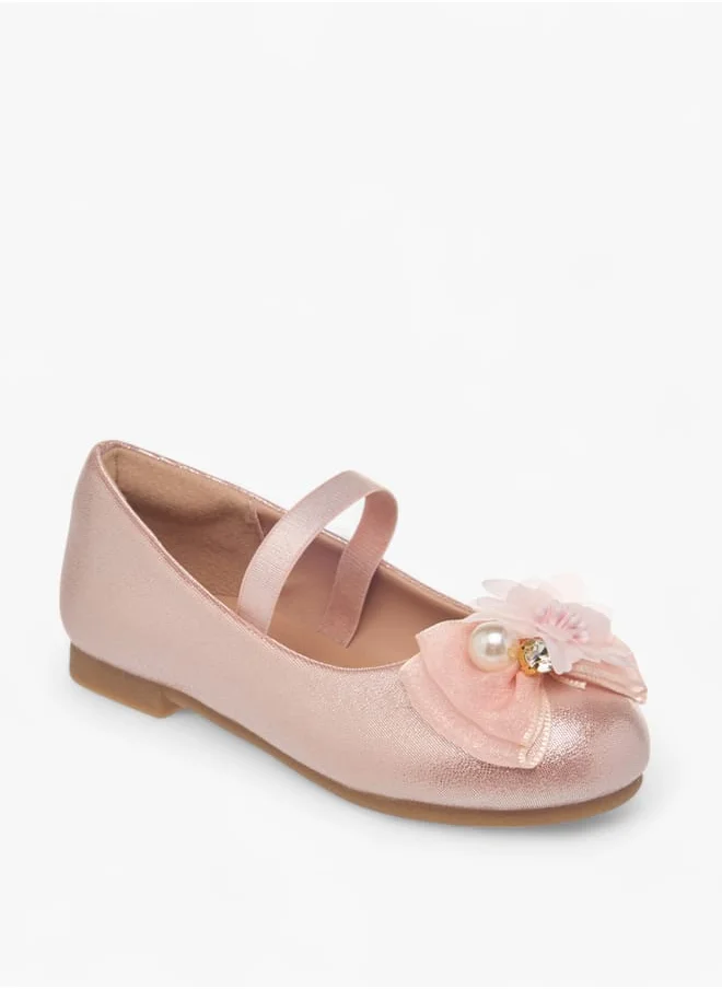 جونيورز Girls Floral Accent Slip-On Ballerina Shoes With Elastic Strap