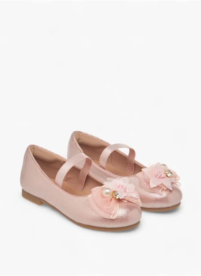 جونيورز Girls Floral Accent Slip-On Ballerina Shoes With Elastic Strap