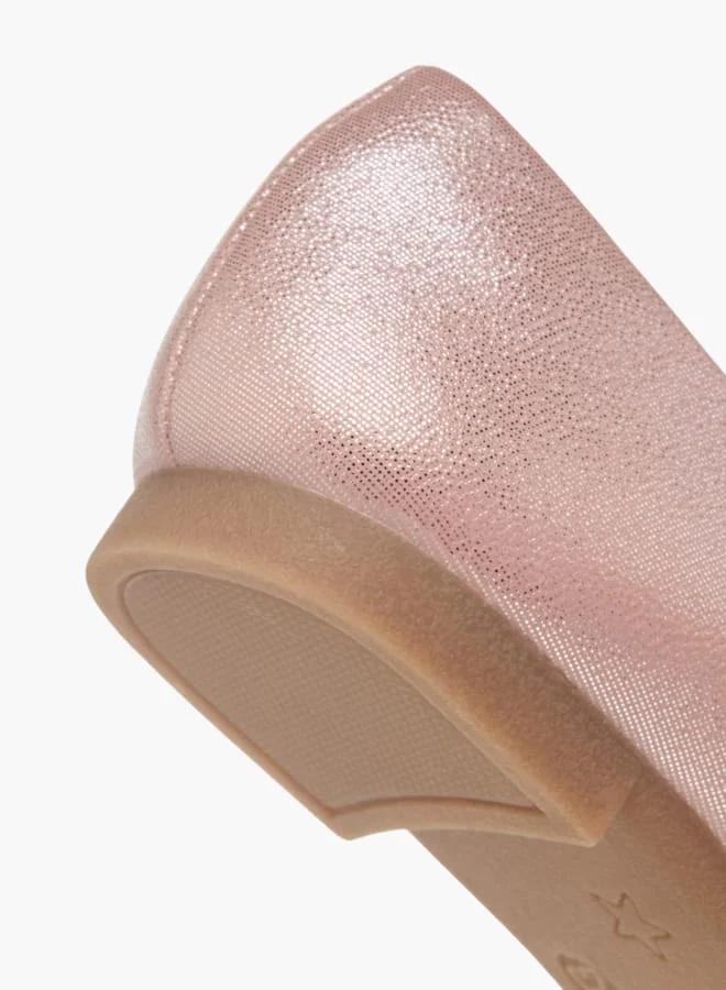 جونيورز Girls Floral Accent Slip-On Ballerina Shoes With Elastic Strap